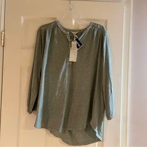Women’s Lucky Brand Quarter Button Up Green Blouse Size XL NWT